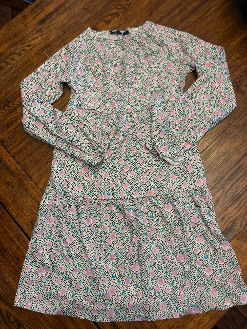 Lands' End Girls Floral Tiered Dress - Pink & Teal